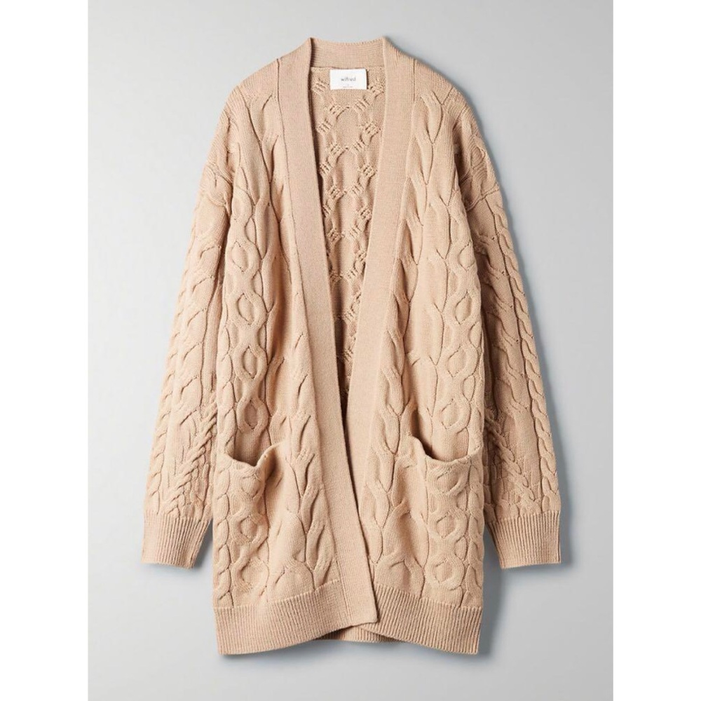 Aritzia Wilfred 100% Merino Wool Longline Fisherman's Knit Open Front Cardigan M